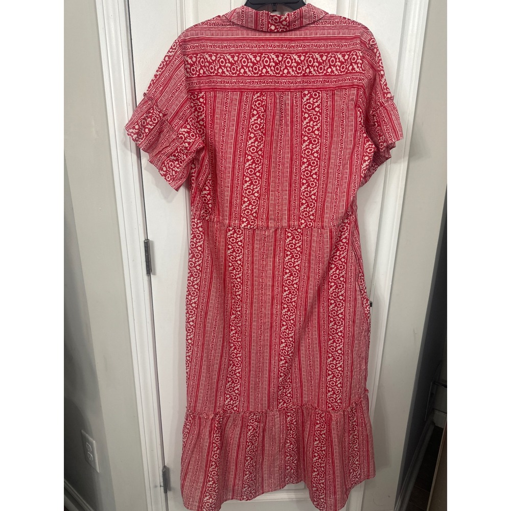 Printfresh x Pencil & Paper Co Red White Block Print Organic Cotton Midi Dress M - Picture 8 of 12